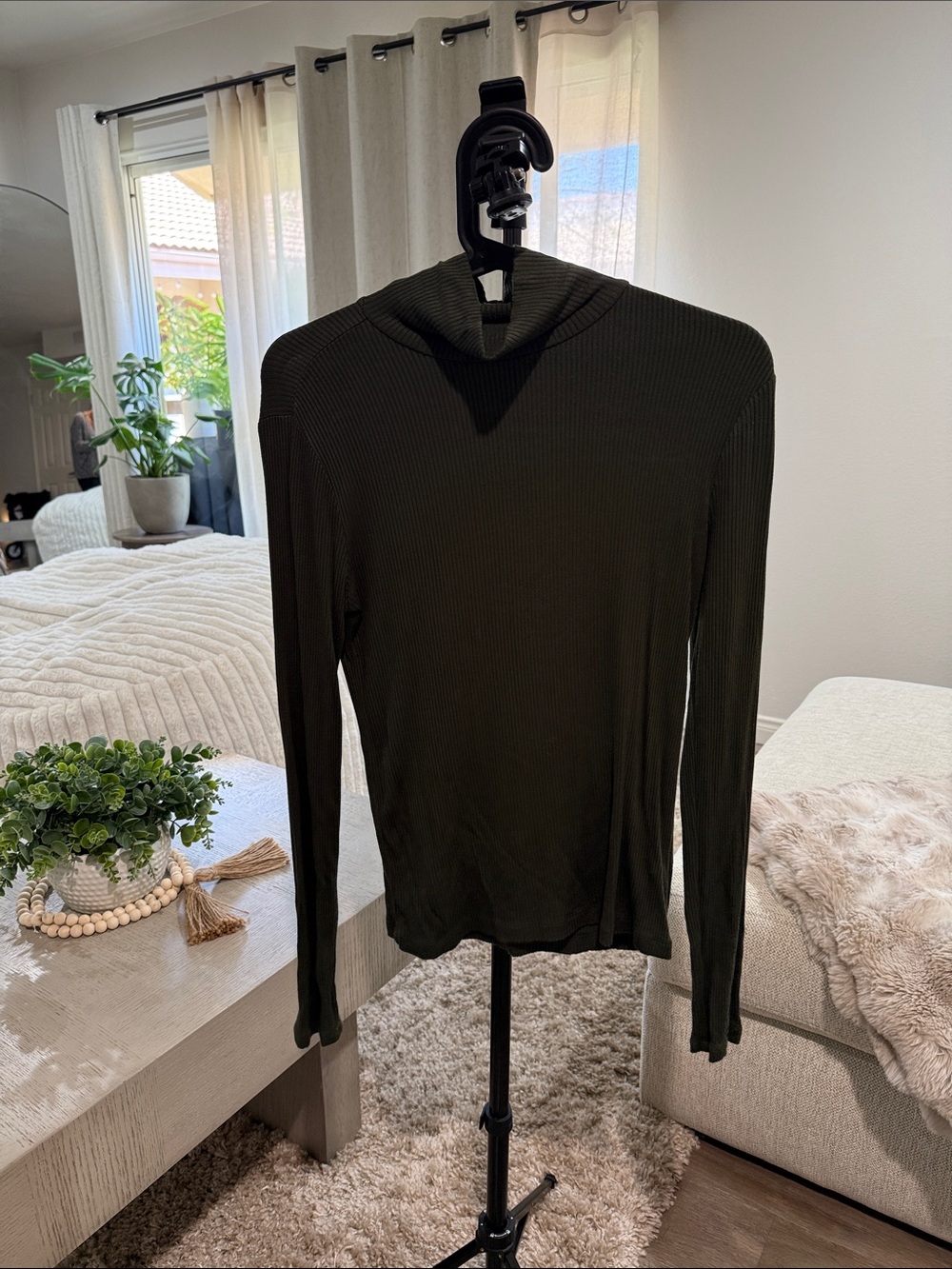 Slim Ribbed Long Sleeve  in Dark Olive
